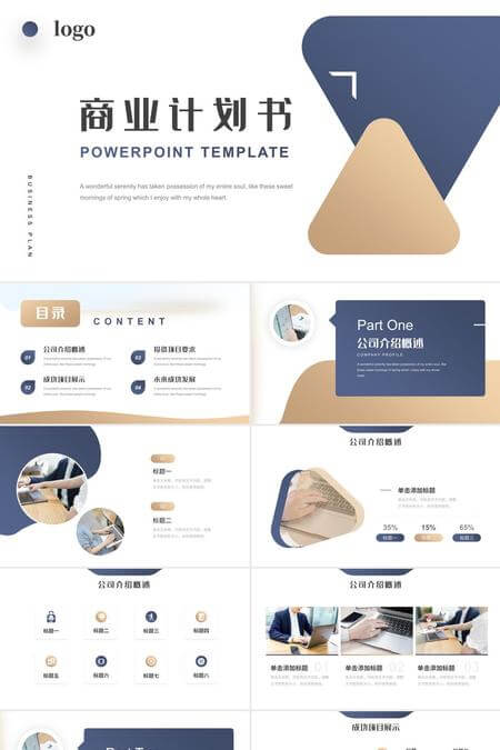 极简优雅风蓝金商业企划方案PPT模板
