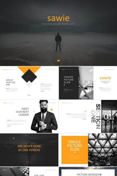 黑橙高级质感极简设计PPT模板