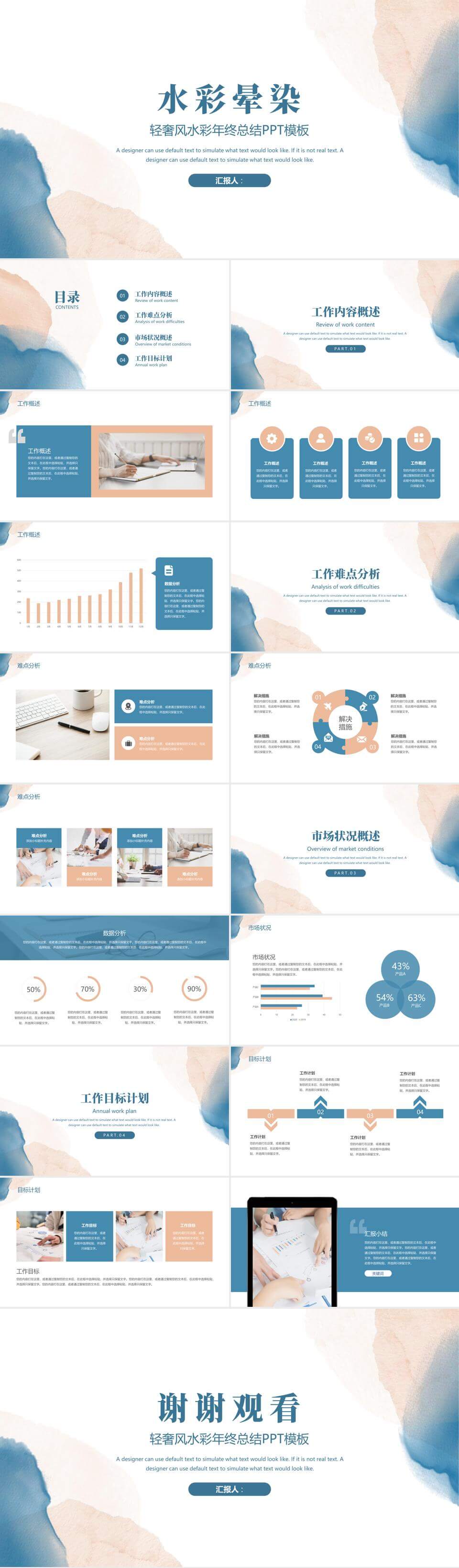 水彩晕染风格工作汇报PPT模板